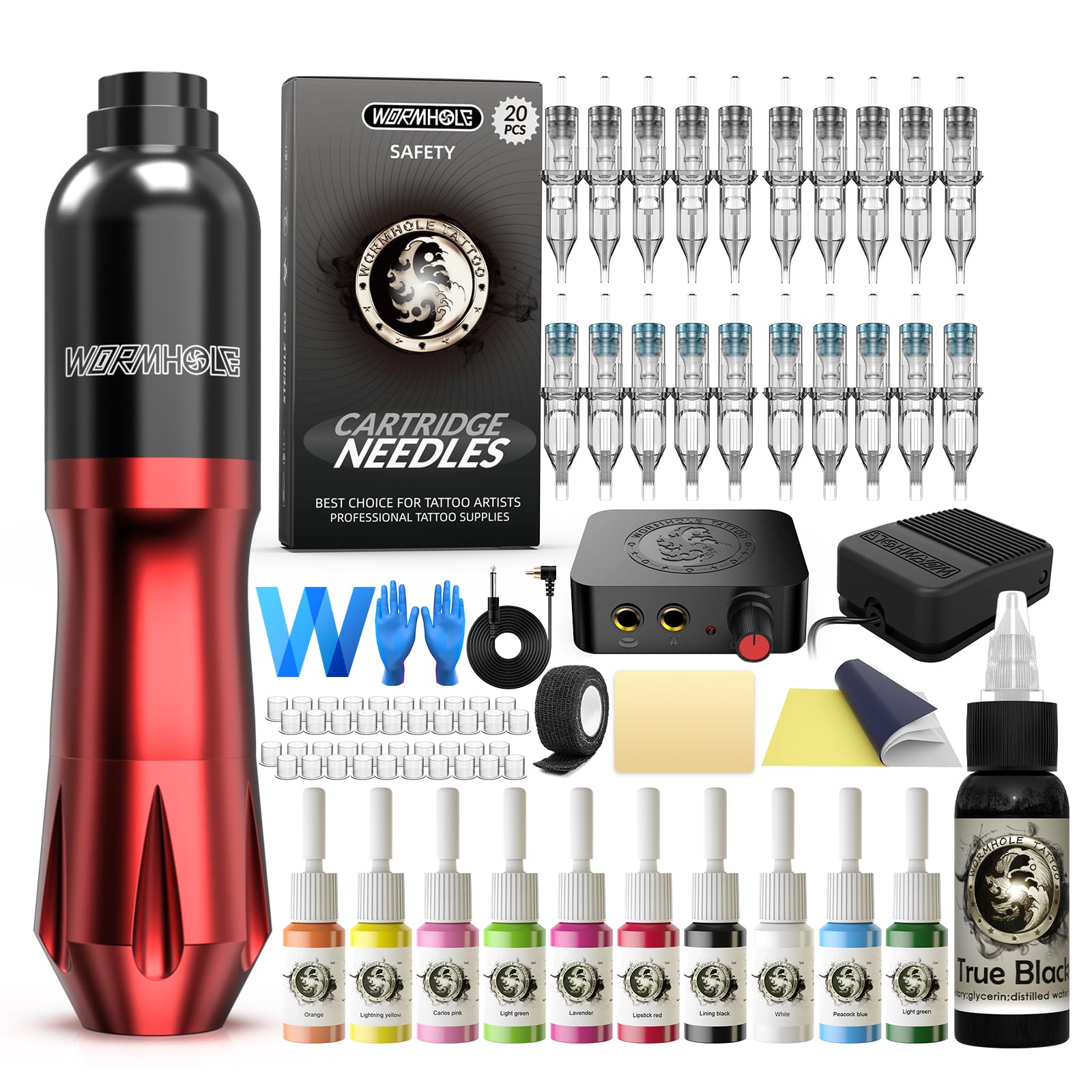 Wormhole Tattoo Kit Tattoo Pen Kit 20 Tattoo Cartridge Needles 10